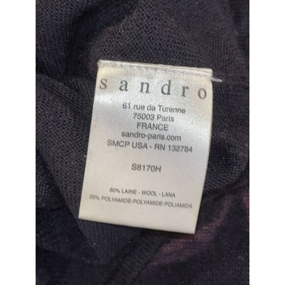 Sandro Blue  Sheer Leaf Long Sleeve Knit Pullover Sweater Women's Size Lage - Picture 7 of 8